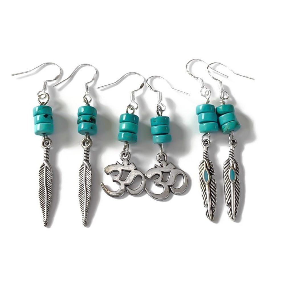 3 Pairs - 925SS Boho Turquoise Dangle Earrings